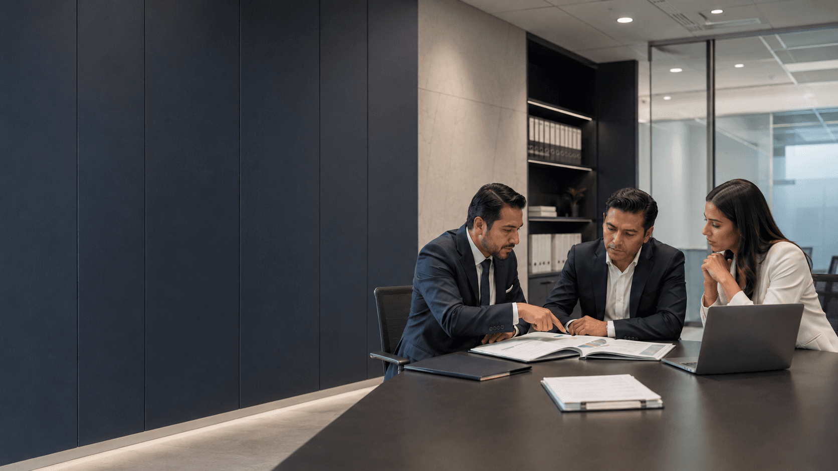Equipo especializado revisando documentación durante un procedimiento de contratación pública