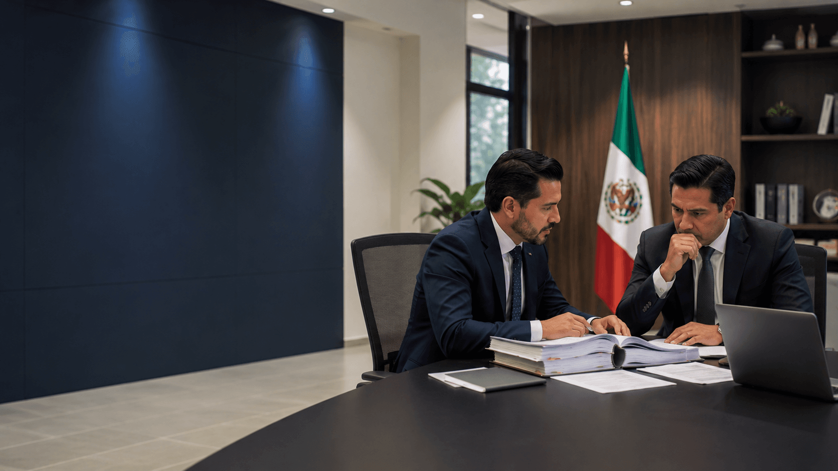 Abogados revisando un expediente de responsabilidades administrativas en un entorno institucional